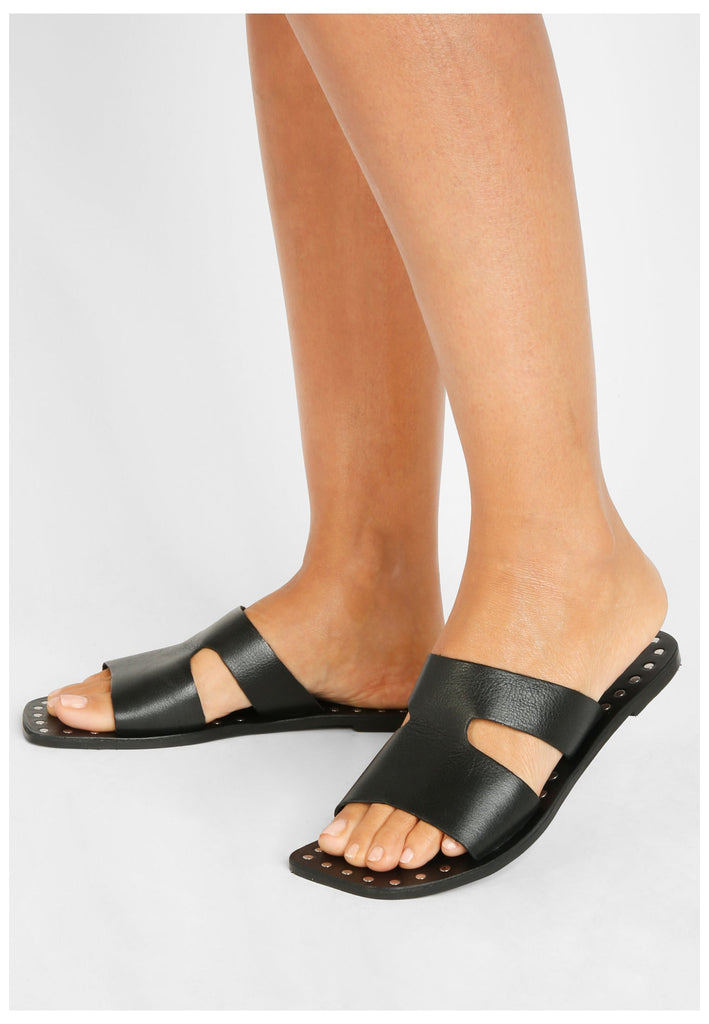 Inuovo Pantoletten Leder Schwarz - surf4shoes