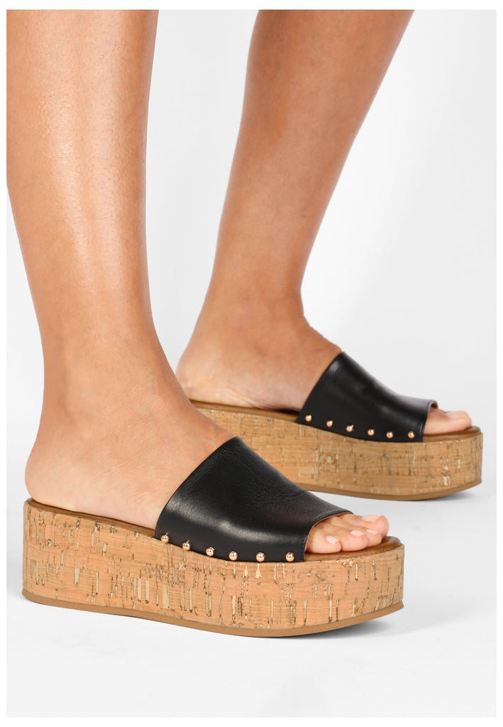 Inuovo Pantoletten Leder Schwarz - surf4shoes