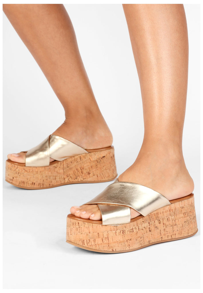 Inuovo Pantoletten Leder Gold - surf4shoes