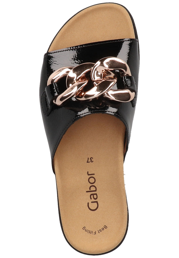 Gabor Pantoletten Leder Schwarz Lack - surf4shoes