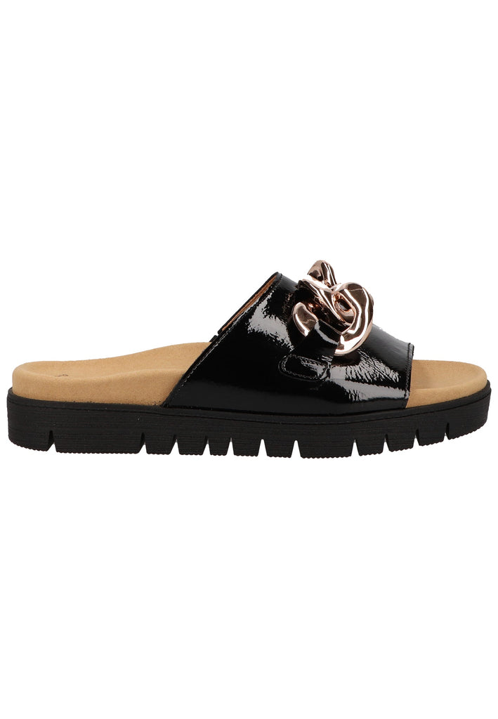 Gabor Pantoletten Leder Schwarz Lack - surf4shoes