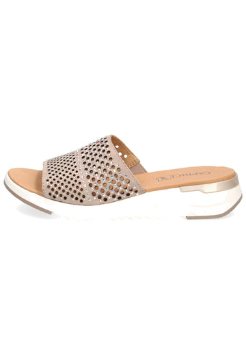 Caprice Pantoletten Veloursleder Taupe - surf4shoes