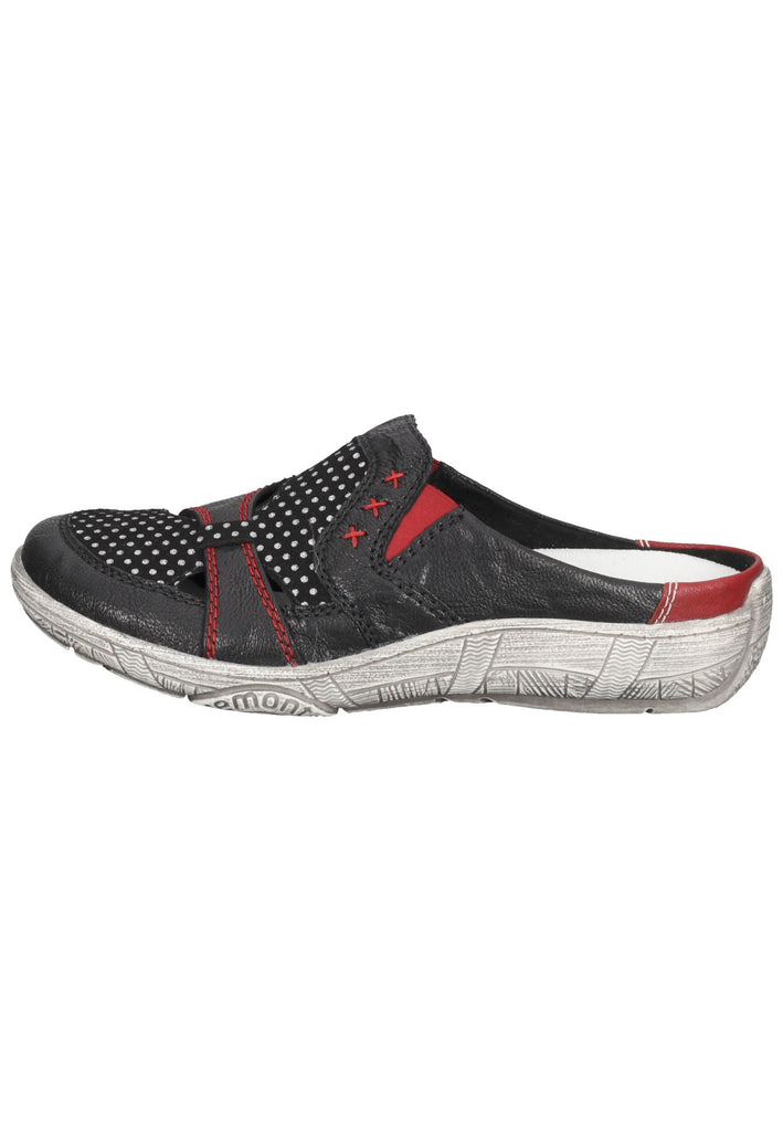 Remonte Pantoletten Glattleder Schwarz/Rot - surf4shoes
