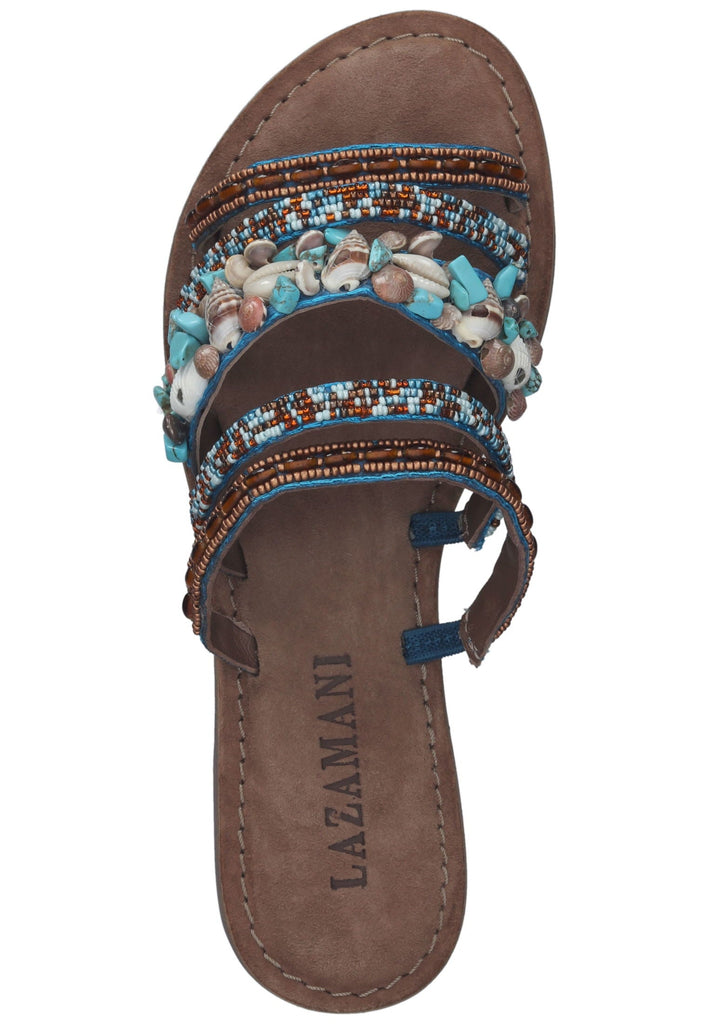 Lazamani Pantoletten Lederimitat/Textil Türkis - surf4shoes