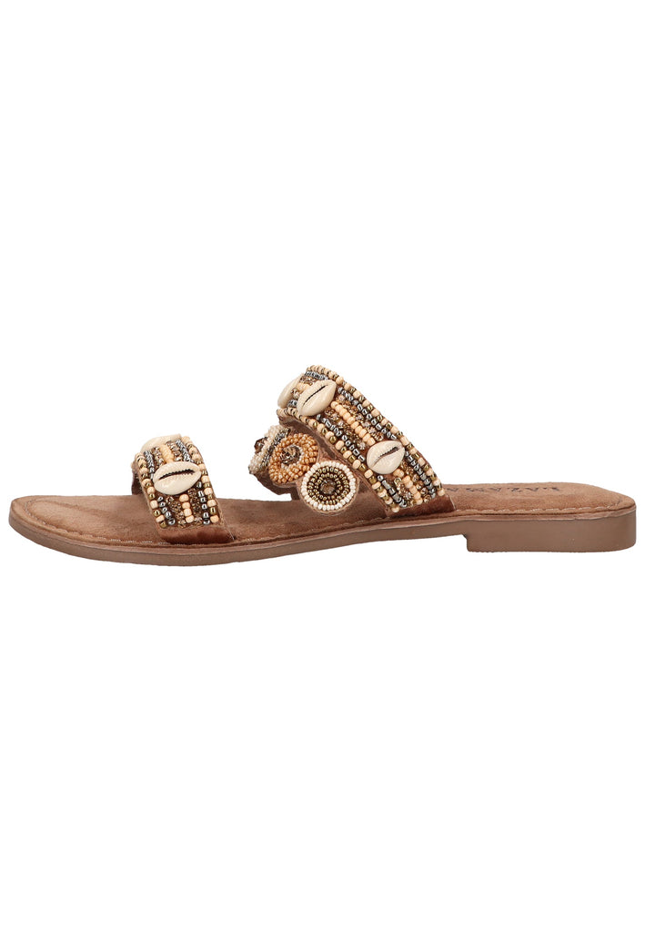 Lazamani Pantoletten Lederimitat/Textil Taupe - surf4shoes