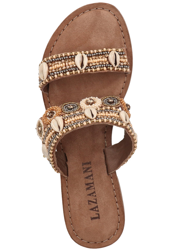 Lazamani Pantoletten Lederimitat/Textil Taupe - surf4shoes