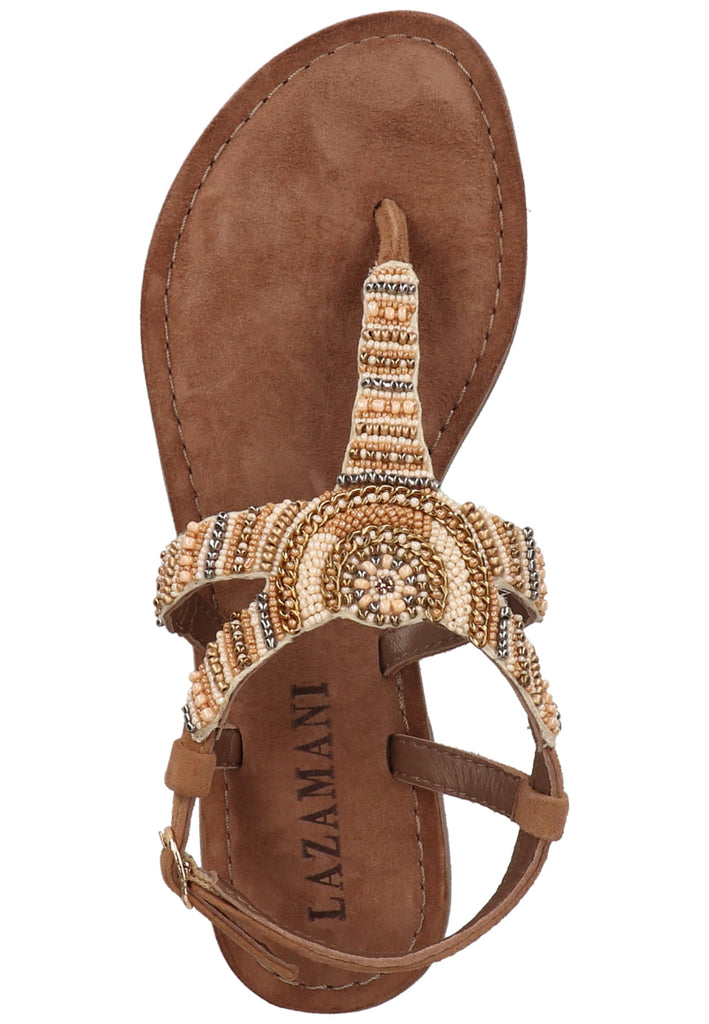 Lazamani Zehensteg Veloursleder/Textil Beige - surf4shoes