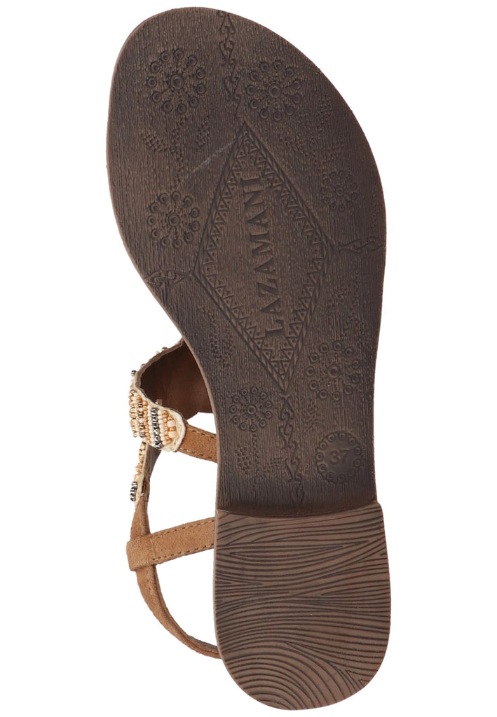 Lazamani Zehensteg Veloursleder/Textil Beige - surf4shoes