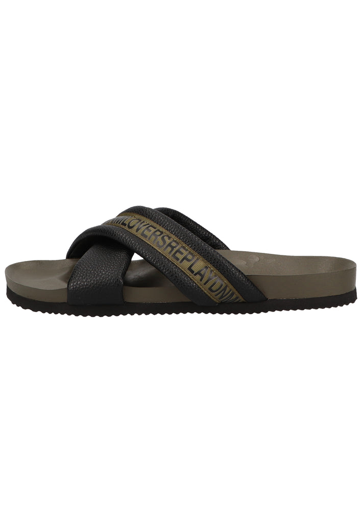 Replay Pantoletten Lederimitat/Textil Schwarz - surf4shoes