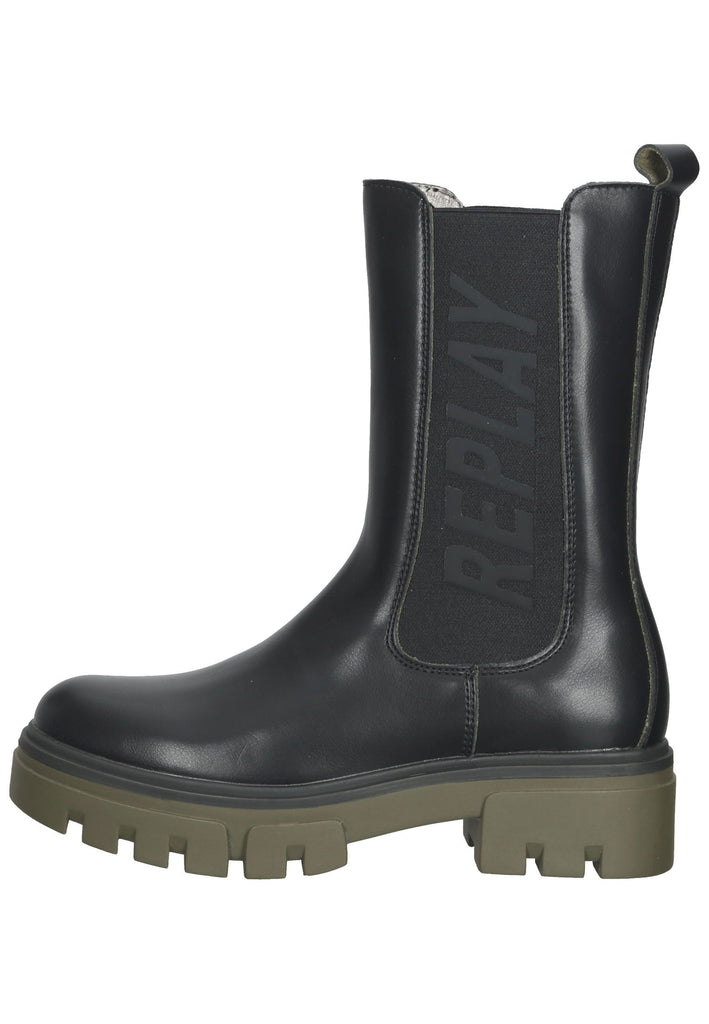 Replay Stiefelette Lederimitat/Textil Schwarz/Grün - surf4shoes