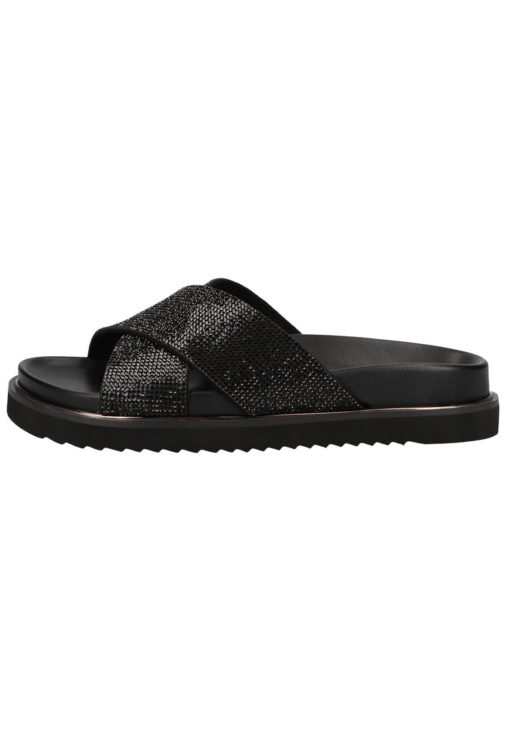 Buffalo Pantoletten Lederimitat Schwarz/Silber - surf4shoes