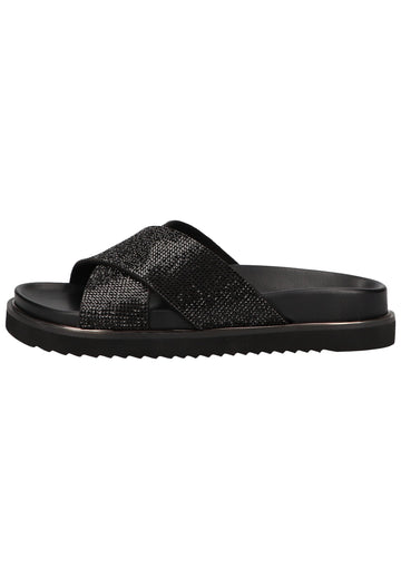Buffalo Pantoletten Lederimitat Schwarz/Silber - surf4shoes