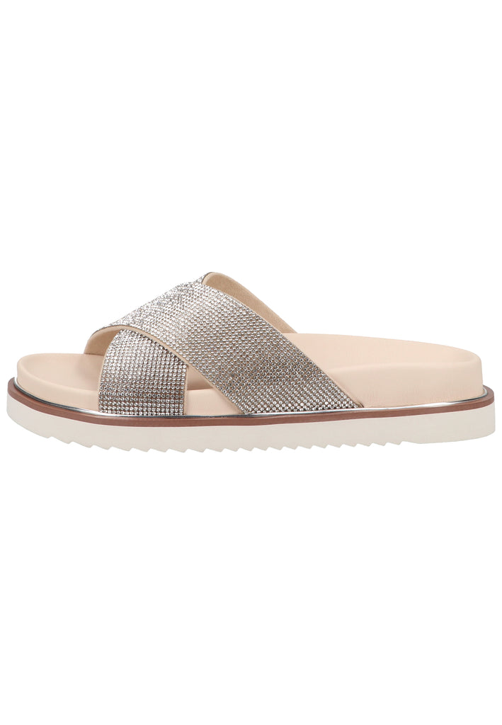 Buffalo Pantoletten Lederimitat Beige/Silber - surf4shoes