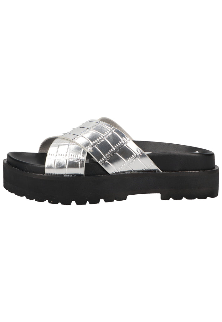 Buffalo Pantoletten Lederimitat Silber/Schwarz - surf4shoes