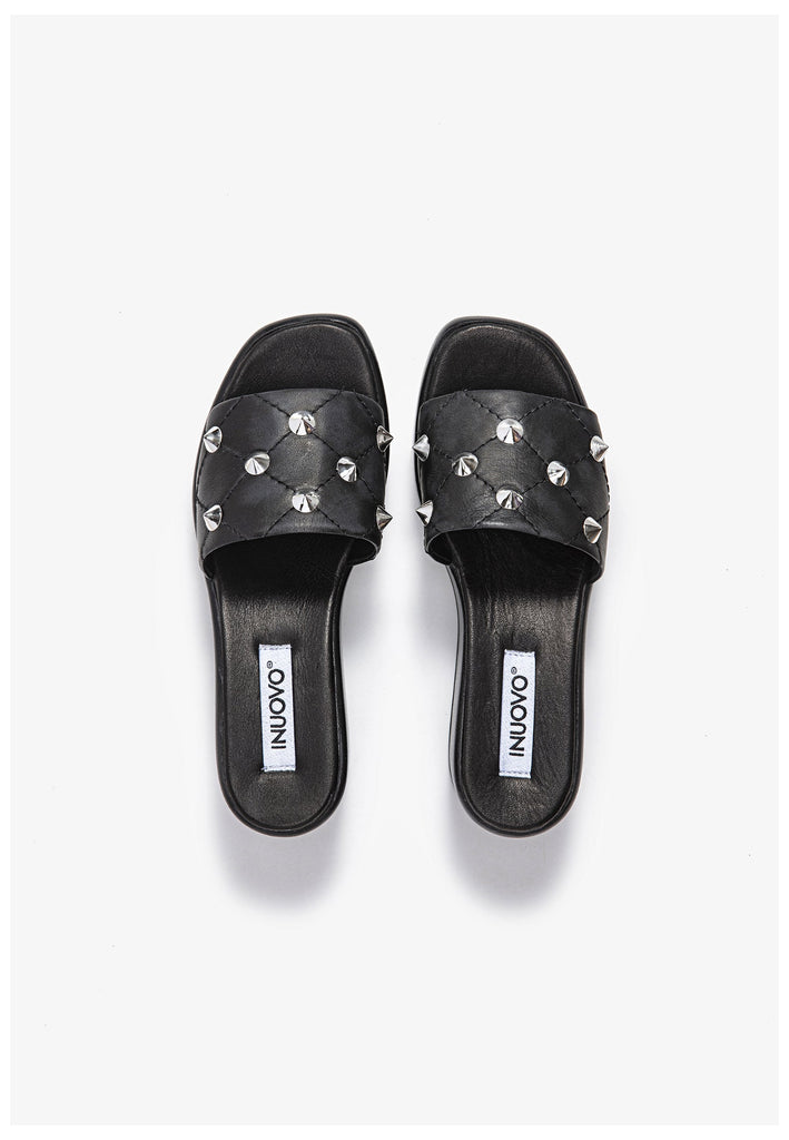 Inuovo Pantoletten Leder Schwarz - surf4shoes