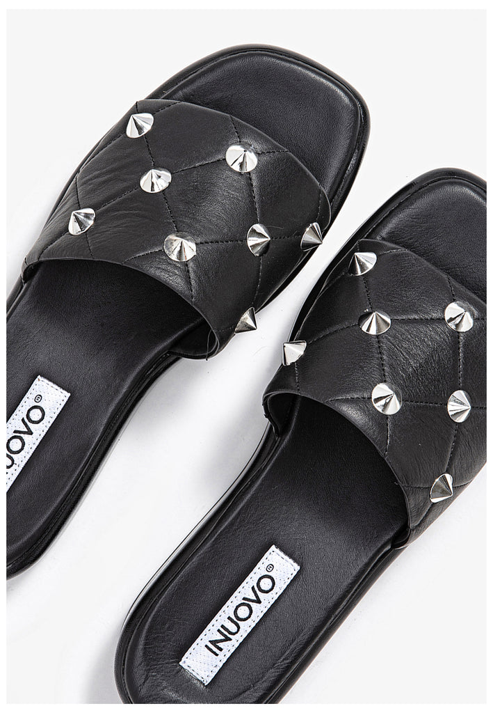 Inuovo Pantoletten Leder Schwarz - surf4shoes