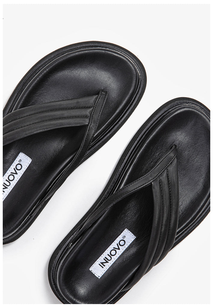 Inuovo Pantoletten Leder Schwarz - surf4shoes