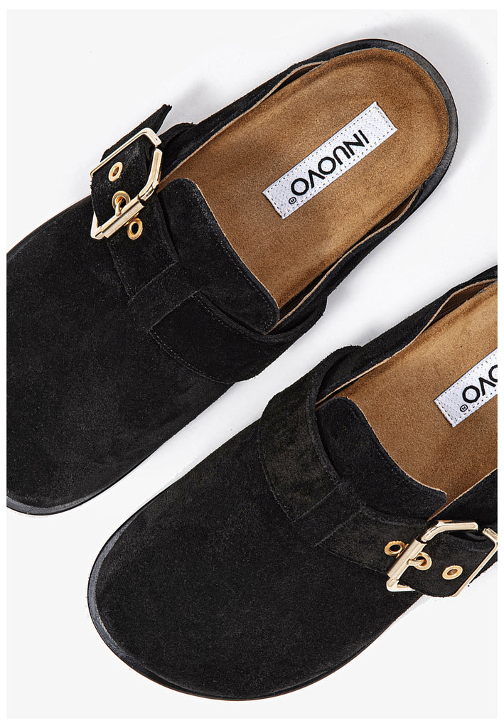 Inuovo Clogs Veloursleder Schwarz - surf4shoes