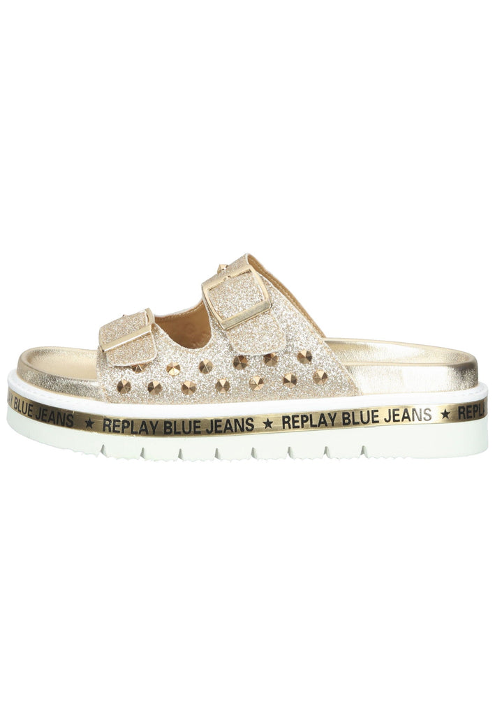 Replay Pantoletten Lederimitat Gold - surf4shoes