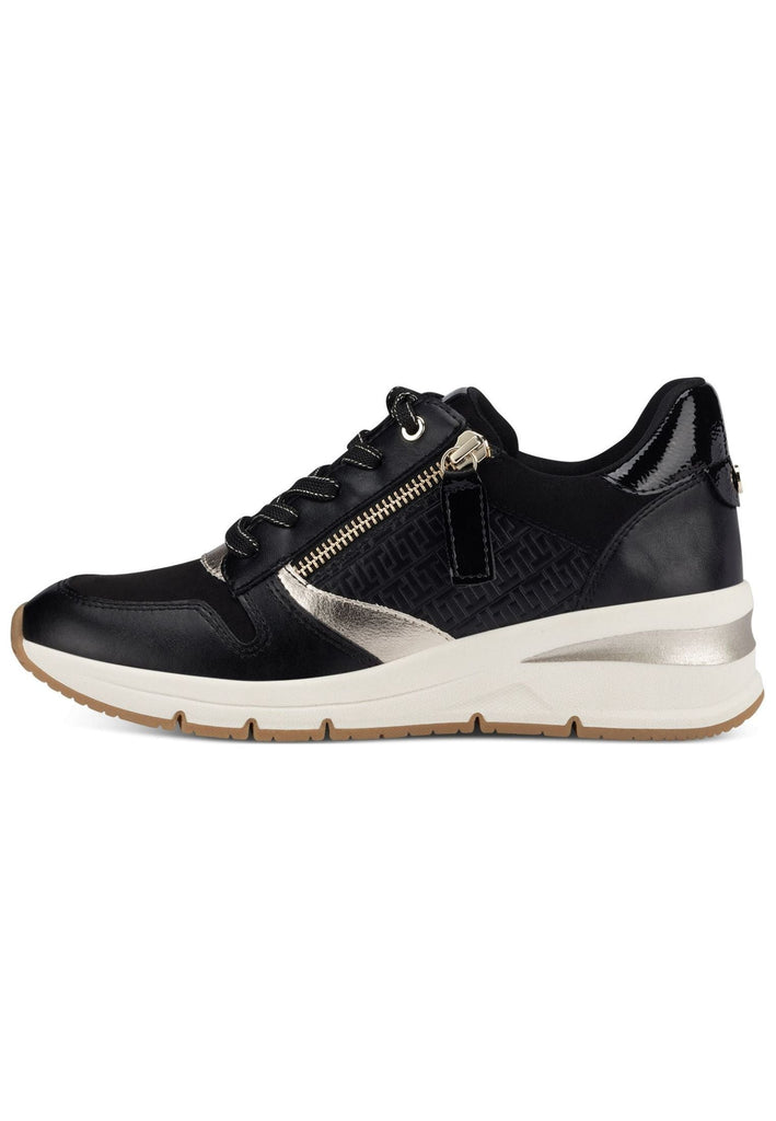 Tamaris Sneaker Lederimitat/Textil Schwarz/Gold - surf4shoes