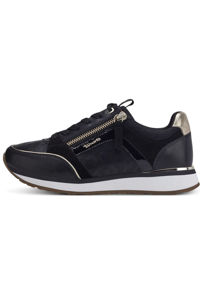 Tamaris Sneaker Lederimitat/Textil Schwarz/Gold - surf4shoes
