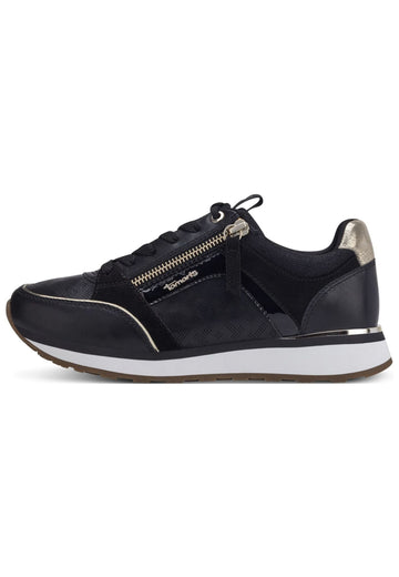 Tamaris Sneaker Lederimitat/Textil Schwarz/Gold - surf4shoes