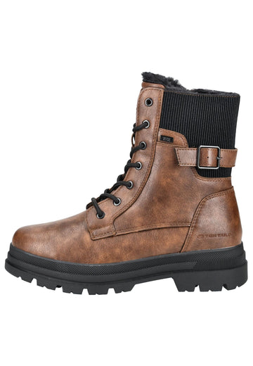 Tom Tailor Stiefelette Lederimitat Braun Warmfutter - surf4shoes