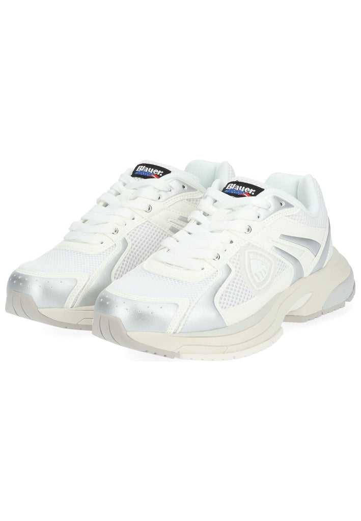 Blauer Sneaker Lederimitat/Textil Weiß/Silber - surf4shoes