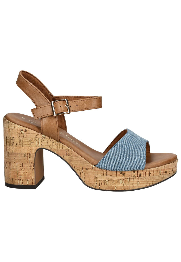 Marco Tozzi Sandalen Lederimitat/Textil Beige/Blau - surf4shoes