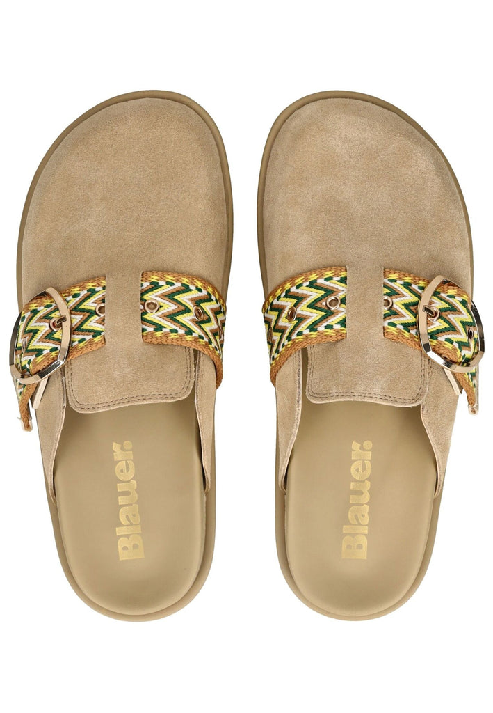 Blauer Pantoletten Veloursleder Beige - surf4shoes