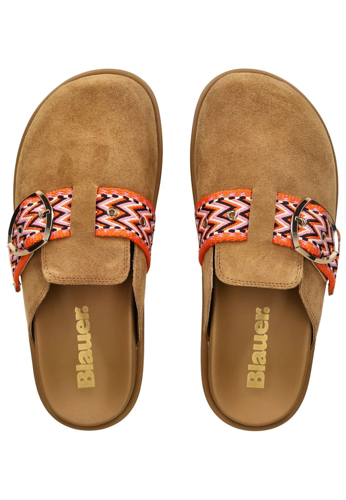 Blauer Pantoletten Veloursleder Cognac - surf4shoes