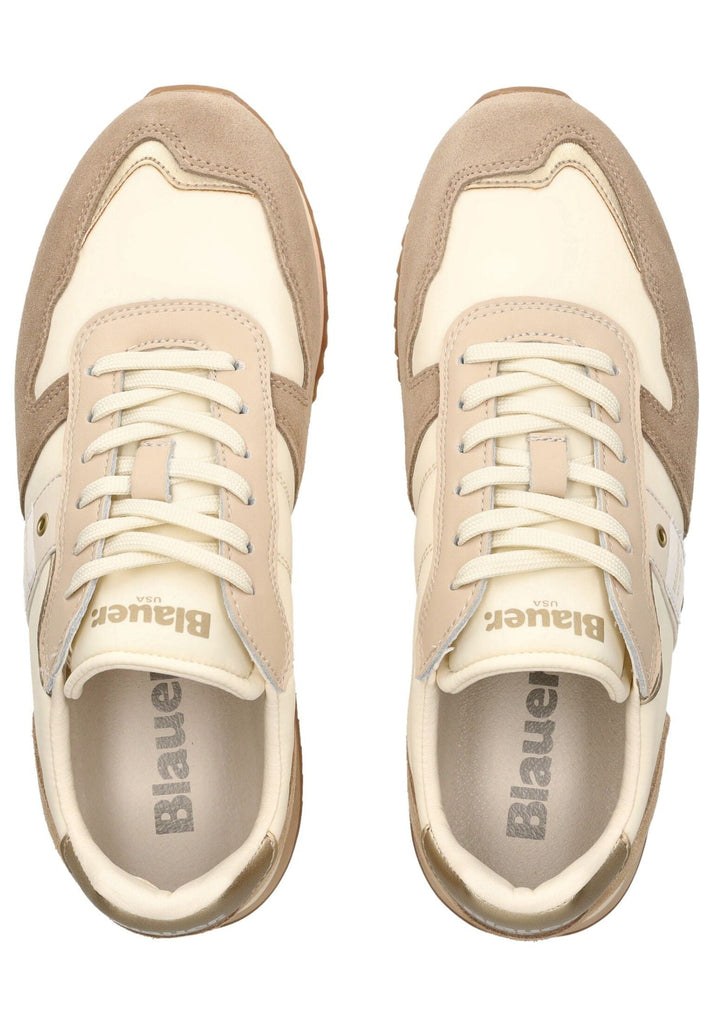 Blauer Sneaker Leder/Textil Creme - surf4shoes