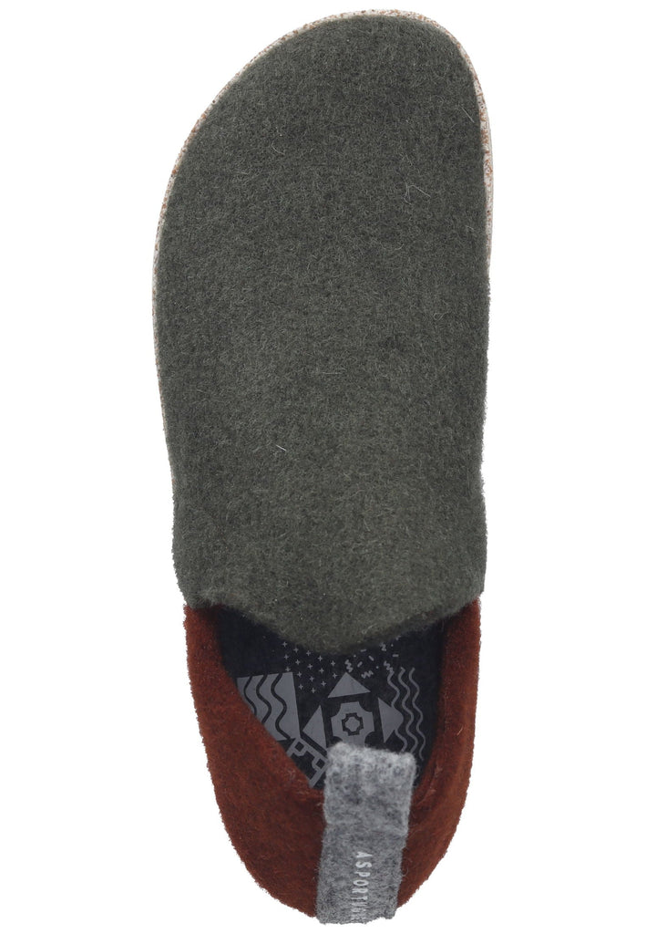 ASPORTUGUESAS Hausschuhe Filz Grün/Braun