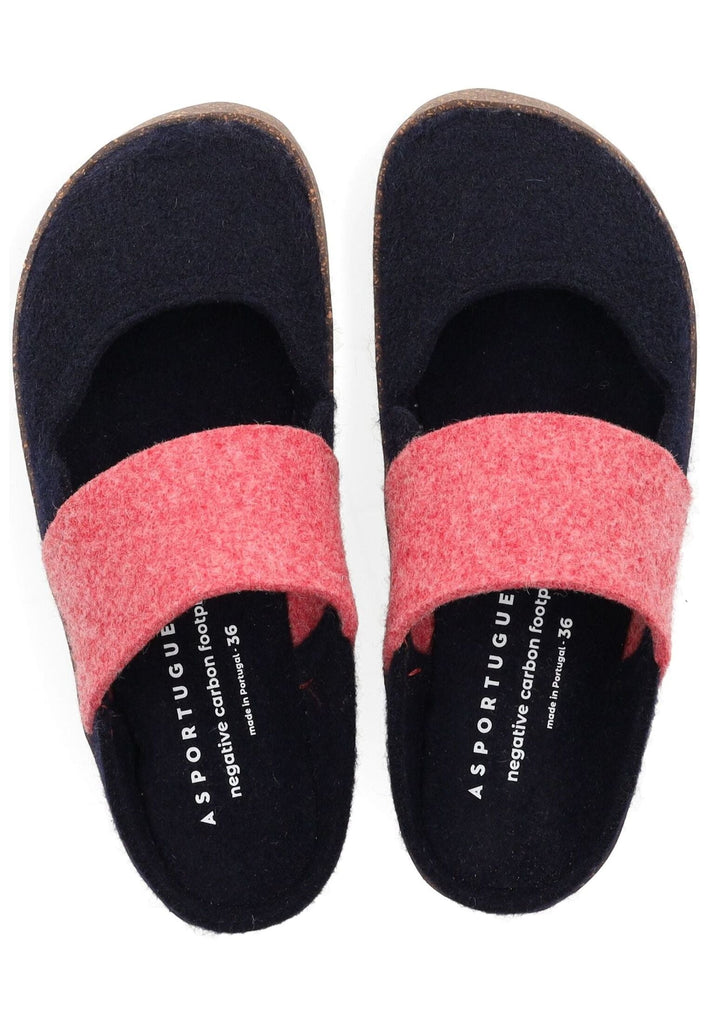 ASPORTUGUESAS Pantoletten Filz Blau/Rot