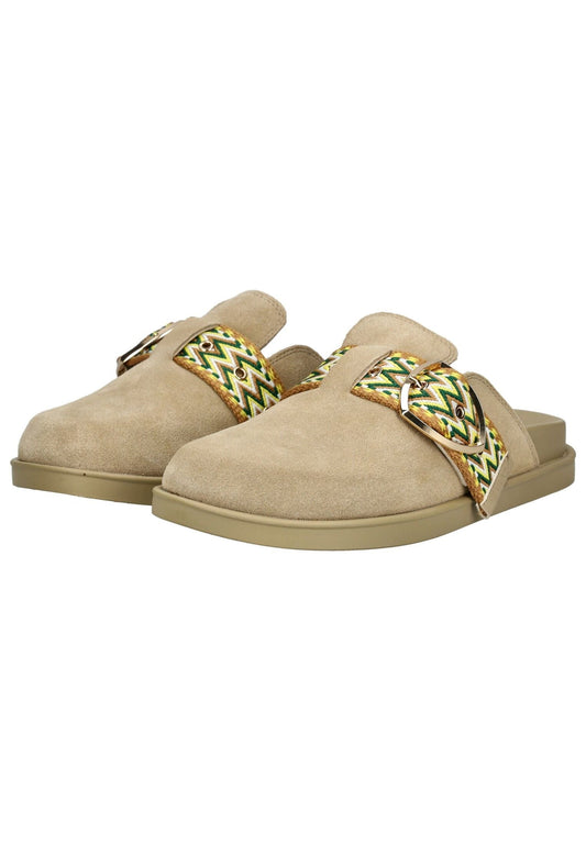 Blauer Pantoletten Veloursleder Beige