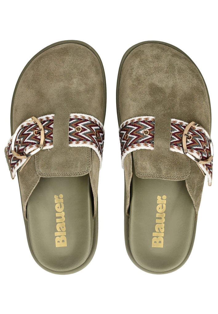 Blauer Pantoletten Veloursleder Mud