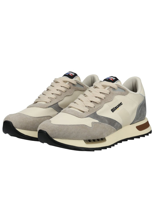 Blauer Sneaker Leder/Textil Beige/Grau