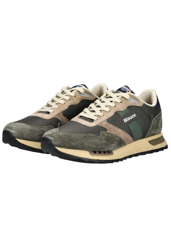 Blauer Sneaker Leder/Textil Grün/Beige