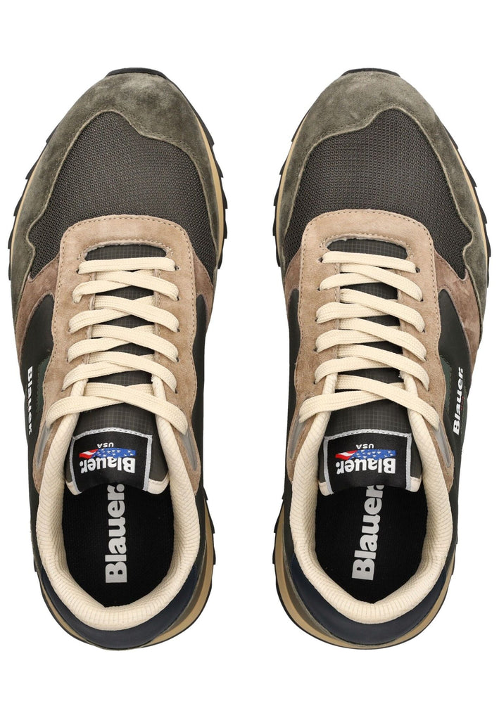 Blauer Sneaker Leder/Textil Grün/Beige