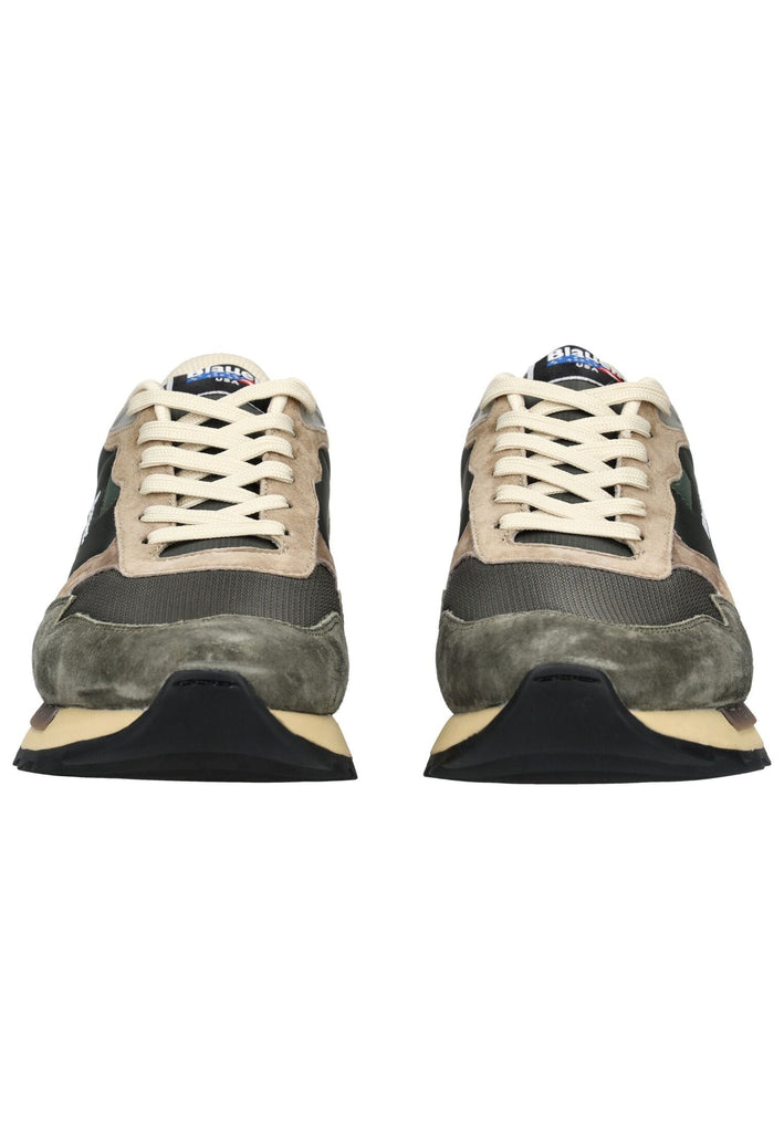 Blauer Sneaker Leder/Textil Grün/Beige
