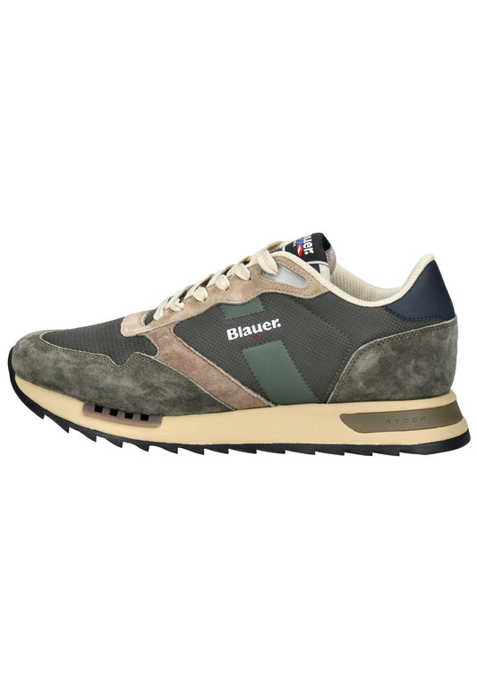 Blauer Sneaker Leder/Textil Grün/Beige