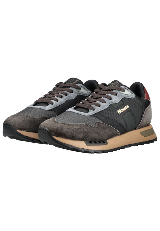 Blauer Sneaker Leder/Textil Schwarz/Braun