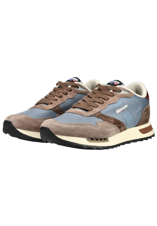 Blauer Sneaker Leder/Textil Taupe