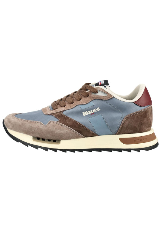 Blauer Sneaker Leder/Textil Taupe