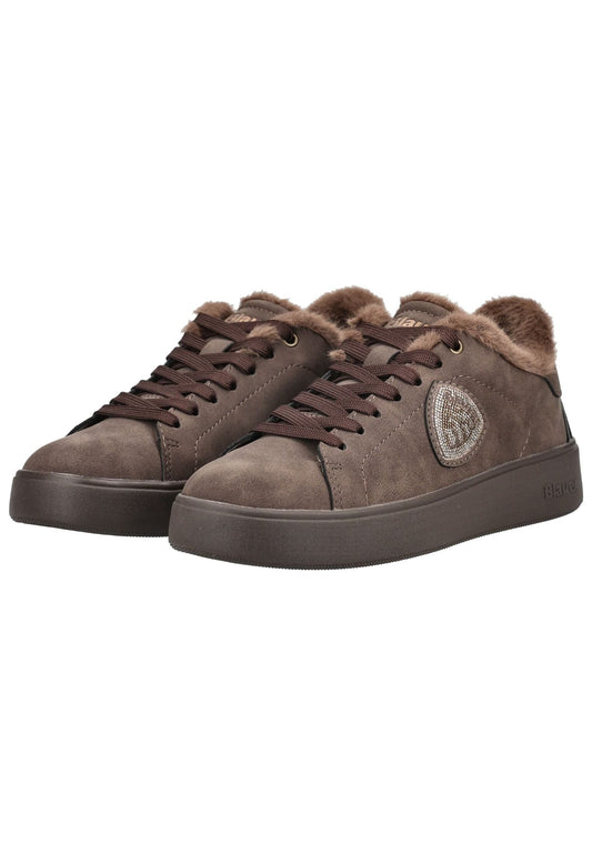 Blauer Sneaker Lederimitat Dunkelbraun