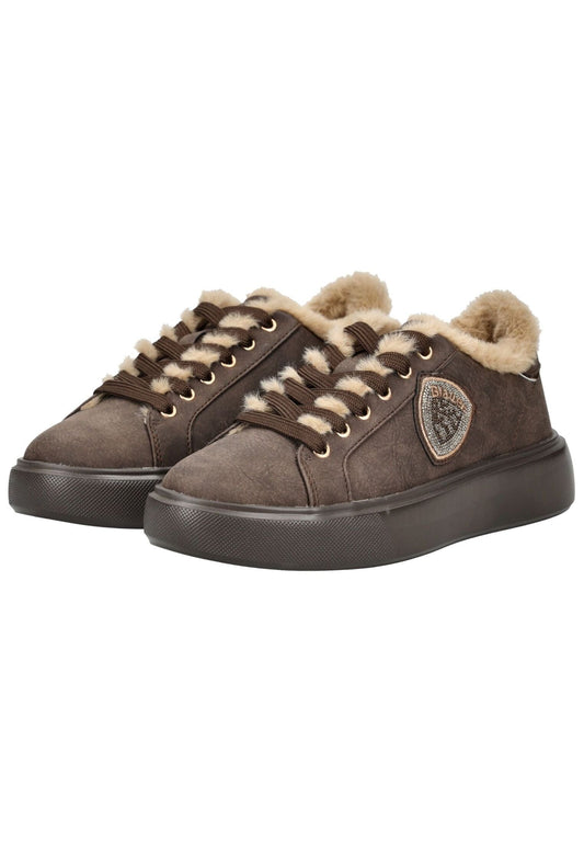 Blauer Sneaker Lederimitat Dunkelbraun Warmfutter
