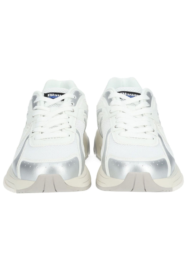 Blauer Sneaker Lederimitat/Textil Weiß/Silber