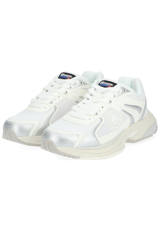 Blauer Sneaker Lederimitat/Textil Weiß/Silber