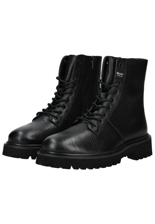 Blauer Stiefelette Leder Schwarz