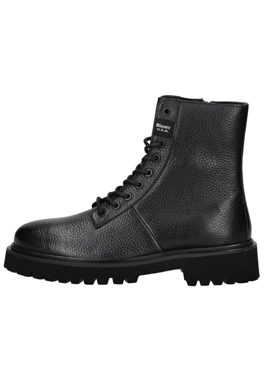 Blauer Stiefelette Leder Schwarz